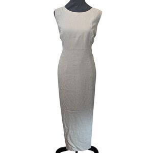 Sag Harbor Petite 14P Linen Sheath Dress Embroidered Eyelet Beige Tan Minimalist